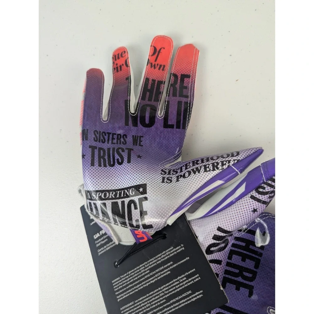 Under Armour UA Womens L Football Gloves Purple UA F8 GlueGrip Sisterhood NEW